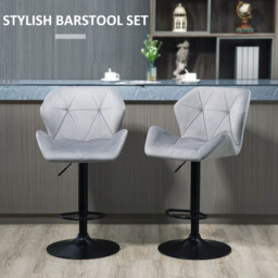 Portland Grey Luxurious Velvet Touch Bar Stool Set of 2 - Wilko - thumbnail 5