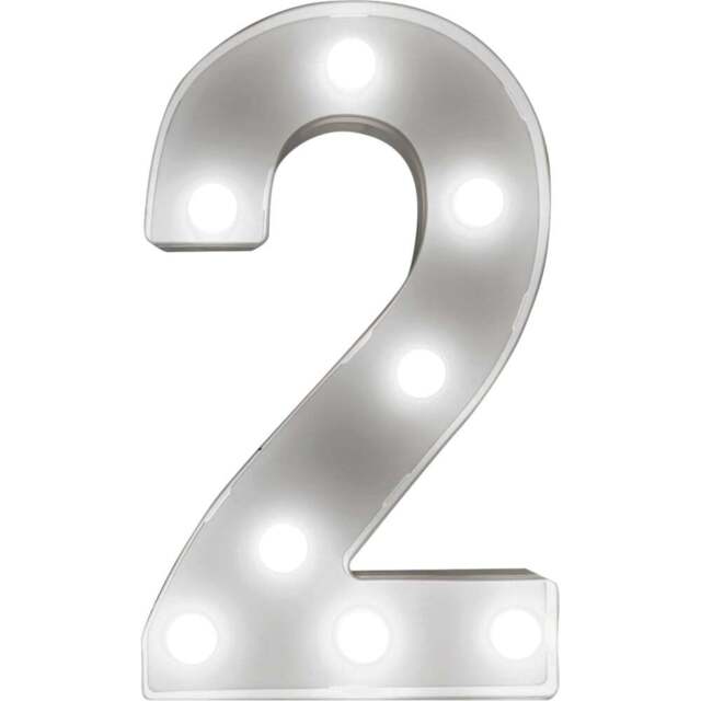 St Helens Battery Operated 3D LED Number 2 Light - Size: 21.8 x 4.3 x 16.5cm - White - Wilko - image 1