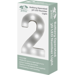 St Helens Battery Operated 3D LED Number 2 Light - Size: 21.8 x 4.3 x 16.5cm - White - Wilko - thumbnail 4