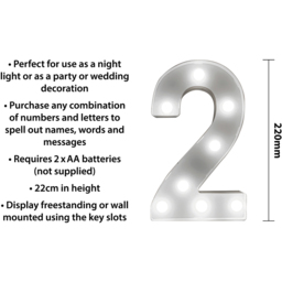 St Helens Battery Operated 3D LED Number 2 Light - Size: 21.8 x 4.3 x 16.5cm - White - Wilko - thumbnail 6