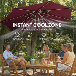 Outsunny Wine Red 16 Solar LED Rotatable Cantilever Parasol with Protective Cover 3m - Wilko - thumbnail 6