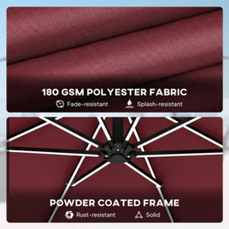 Outsunny Wine Red 16 Solar LED Rotatable Cantilever Parasol with Protective Cover 3m - Wilko - thumbnail 4