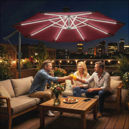 Outsunny Wine Red 16 Solar LED Rotatable Cantilever Parasol with Protective Cover 3m - Wilko - thumbnail 3