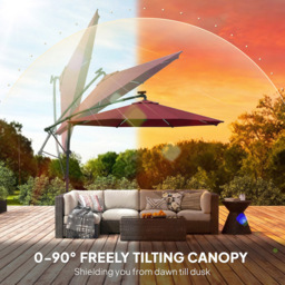 Outsunny Wine Red 16 Solar LED Rotatable Cantilever Parasol with Protective Cover 3m - Wilko - thumbnail 7