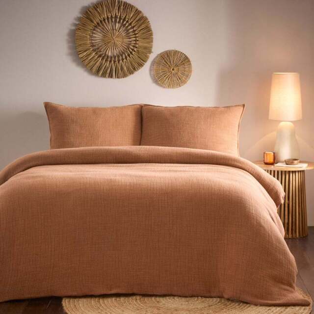 Yard Ribble Super King Size Pecan Acid Washed Duvet Cover Set - Orange - Yard Living - Wilko - image 1