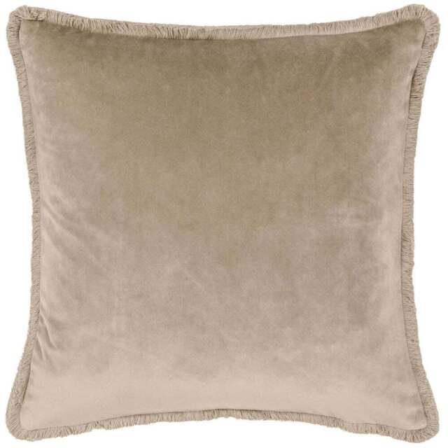 Paoletti Freya Taupe Velvet Fringed Cushion - Size: 45 x 45 cm - Multi - Wilko - image 1