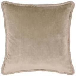 Paoletti Freya Taupe Velvet Fringed Cushion - Size: 45 x 45 cm - Multi - Wilko