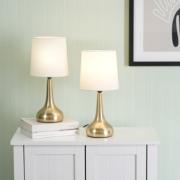 ValueLights Teardrop Cream Shade Gold Touch Table Lamp with Bulb 2 Pack - Size: 33.5 x 16 x 16cm - Wilko - thumbnail 3
