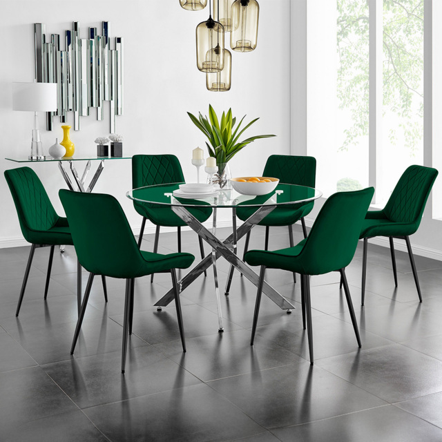 Furniturebox Arona Cesano 6 Seater Round Dining Set Green and Chrome - Grey - Wilko - image 1