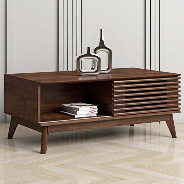 Kudl Single Sliding Door 2 Shelf Dark Columbian Walnut Coffee Table - Brown - Wilko - image 1