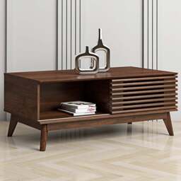 Kudl Single Sliding Door 2 Shelf Dark Columbian Walnut Coffee Table - Brown - Wilko