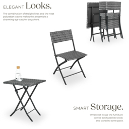 tectake Trevi 2 Seater Rattan Foldable Garden Bistro Set Grey - Wilko - thumbnail 5