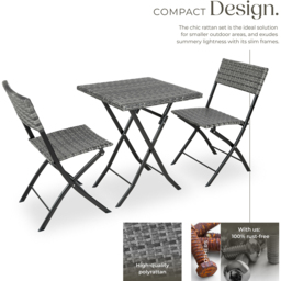 tectake Trevi 2 Seater Rattan Foldable Garden Bistro Set Grey - Wilko - thumbnail 4