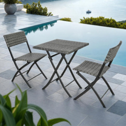 tectake Trevi 2 Seater Rattan Foldable Garden Bistro Set Grey - Wilko - thumbnail 1
