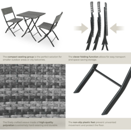 tectake Trevi 2 Seater Rattan Foldable Garden Bistro Set Grey - Wilko - thumbnail 6