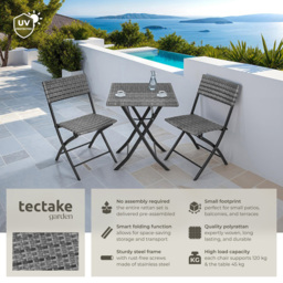 tectake Trevi 2 Seater Rattan Foldable Garden Bistro Set Grey - Wilko - thumbnail 7
