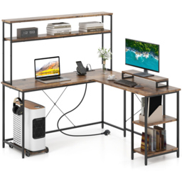 Costway L Shaped Computer Desk with LED Strip and Power Outlets Brown - Size: 145 x 145 x 147cm - Wilko - thumbnail 3