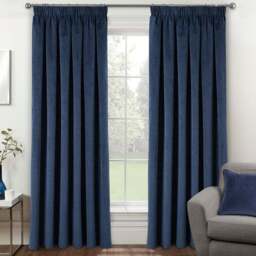 Enhanced Living Oxford Navy Thermal Blackout Pencil Pleat Velvet Curtains 168 x 229cm - Blue - Wilko