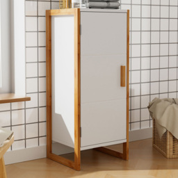H&O Direct Single Door Modern Freestanding Bamboo Bathroom Cabinet - Size: 80 x 33 x 30cm - White - Wilko