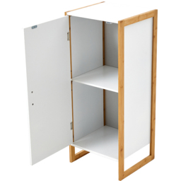 H&O Direct Single Door Modern Freestanding Bamboo Bathroom Cabinet - Size: 80 x 33 x 30cm - White - Wilko - thumbnail 4