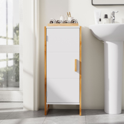 H&O Direct Single Door Modern Freestanding Bamboo Bathroom Cabinet - Size: 80 x 33 x 30cm - White - Wilko - thumbnail 6