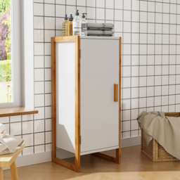 H&O Direct Single Door Modern Freestanding Bamboo Bathroom Cabinet - Size: 80 x 33 x 30cm - White - Wilko - thumbnail 7