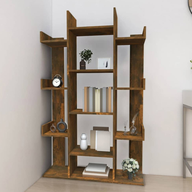 vidaXL 13 Shelf Smoked Oak Bookcase - Size: 140 x 86 x 25.5cm - Brown - Wilko - image 1