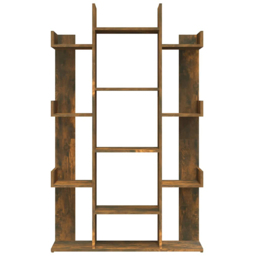 vidaXL 13 Shelf Smoked Oak Bookcase - Size: 140 x 86 x 25.5cm - Brown - Wilko - thumbnail 4