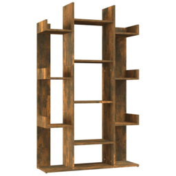 vidaXL 13 Shelf Smoked Oak Bookcase - Size: 140 x 86 x 25.5cm - Brown - Wilko - thumbnail 3