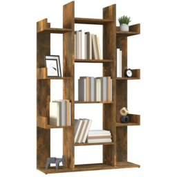 vidaXL 13 Shelf Smoked Oak Bookcase - Size: 140 x 86 x 25.5cm - Brown - Wilko - thumbnail 5