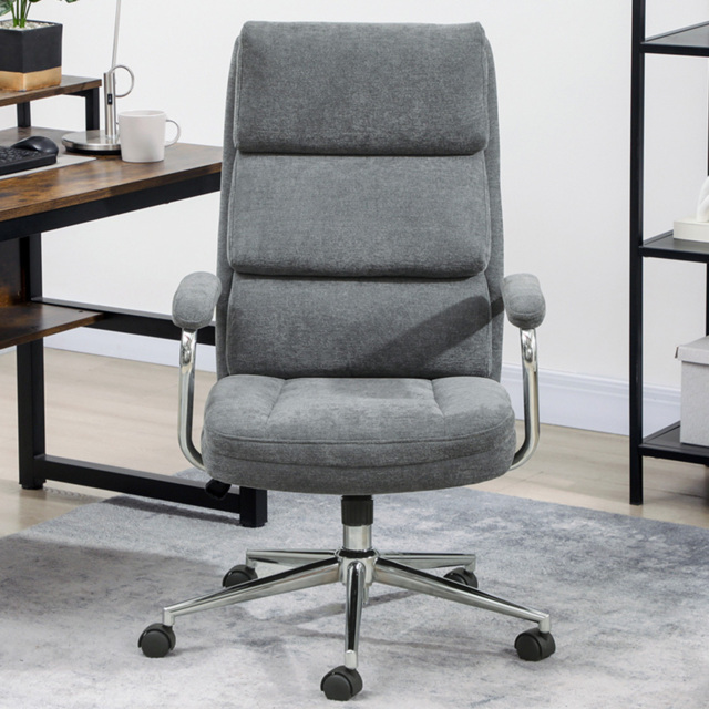 HOMCOM Charcoal Grey Linen Fabric Tilting Chair - Size: 113 x 62 x 73cm - Wilko - image 1