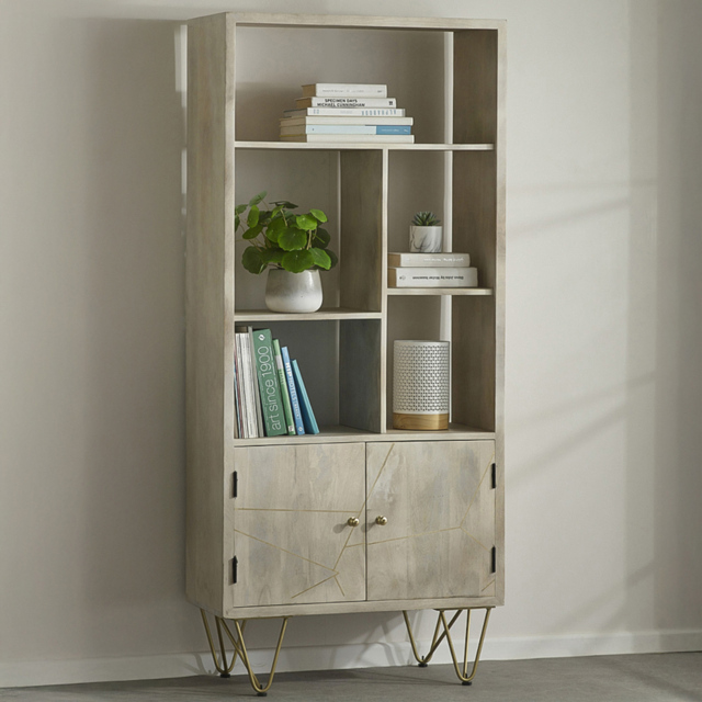 Brooklyn Huyen 2 Door 5 Shelf Light Gold Large Bookcase - Brown - Wilko - image 1