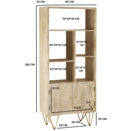 Brooklyn Huyen 2 Door 5 Shelf Light Gold Large Bookcase - Brown - Wilko - thumbnail 5