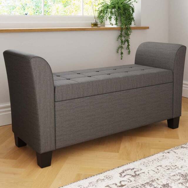 GFW Verona Charcoal Grey Upholstered Window Seat - Size: 41 x 107 x 56cm - Wilko - image 1