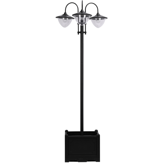 Outsunny Black 3 Head LED Solar Street Light Lamp Post with Planter Base - Size: 189 x 55 x 60cm - Wilko - image 1