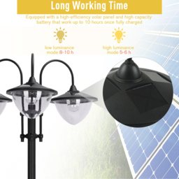 Outsunny Black 3 Head LED Solar Street Light Lamp Post with Planter Base - Size: 189 x 55 x 60cm - Wilko - thumbnail 6