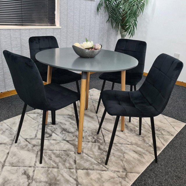 Portland Rocco 4 Seater Round Velvet Dining Set Grey and Black - Multi - Wilko - image 1