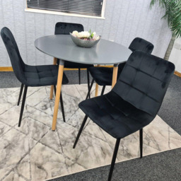 Portland Rocco 4 Seater Round Velvet Dining Set Grey and Black - Multi - Wilko - thumbnail 3