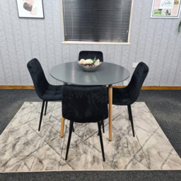Portland Rocco 4 Seater Round Velvet Dining Set Grey and Black - Multi - Wilko - thumbnail 7