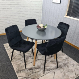 Portland Rocco 4 Seater Round Velvet Dining Set Grey and Black - Multi - Wilko - thumbnail 6