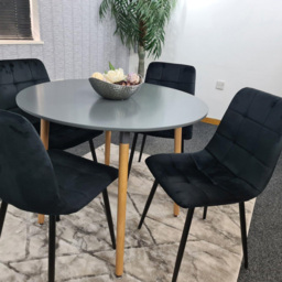 Portland Rocco 4 Seater Round Velvet Dining Set Grey and Black - Multi - Wilko - thumbnail 5