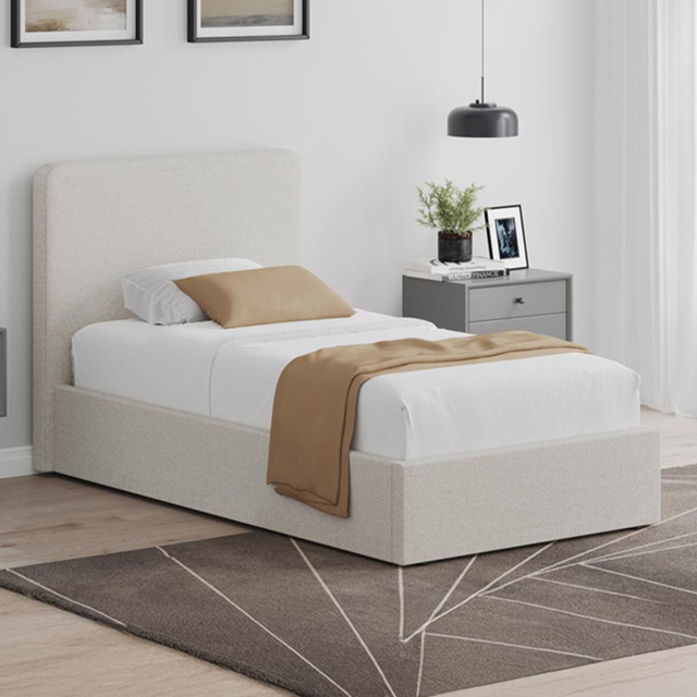 FWStyle Single Beige Upholstered Lift Up Ottoman Bed Frame - Wilko