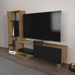 Decorotika Pega 6 Shelf Black and Oak TV Unit - Size: 120 x 160 x 29.5cm - Multi - Wilko - thumbnail 6