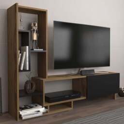 Decorotika Pega 6 Shelf Black and Oak TV Unit - Size: 120 x 160 x 29.5cm - Multi - Wilko
