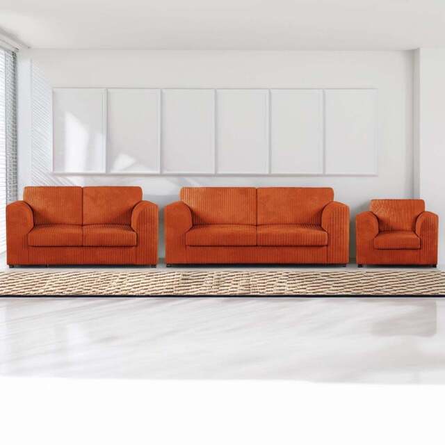 Luxor 6 Seater Orange Jumbo Cord Full Back Sofa Suite - Wilko - image 1
