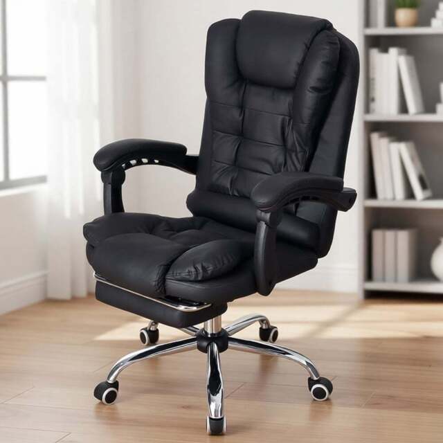 Living and Home Black 7 Point Massage Swivel and Adjustable Office Chair - Size: 113 x 65 x 72cm - Wilko - image 1
