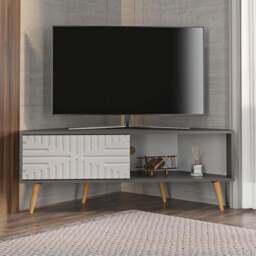 Decorotika Mora Single Sliding Door Anthracite and White Corner TV Unit - Size: 54 x 140 x 45cm - Multi - Wilko - thumbnail 1