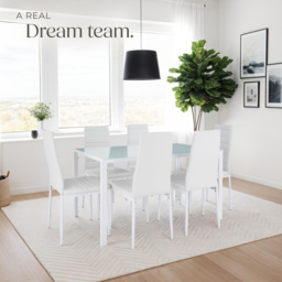 tectake Set of 8 White High Backrest Padded Dining Chair - Wilko - thumbnail 4