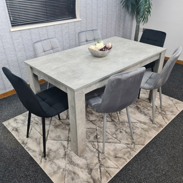 Portland Velvet 6 Seater Dining Set Stone Grey and Grey Black - Wilko - image 1