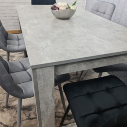 Portland Velvet 6 Seater Dining Set Stone Grey and Grey Black - Wilko - thumbnail 3